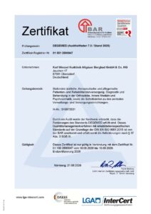 DEGEMED Zertifikat von der Kurklinik Allgäuer Bergbad